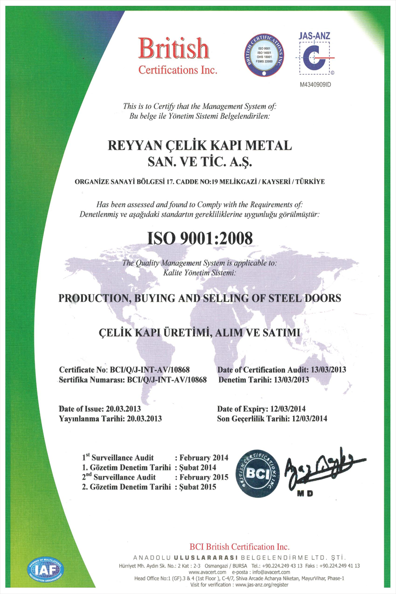 ISO 9001:2008 Steel Door
