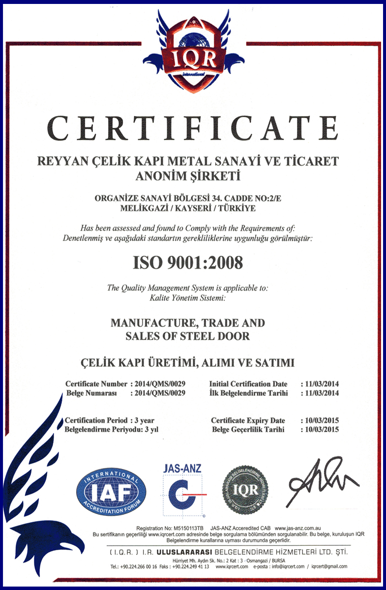 CE Certificate Steel Door